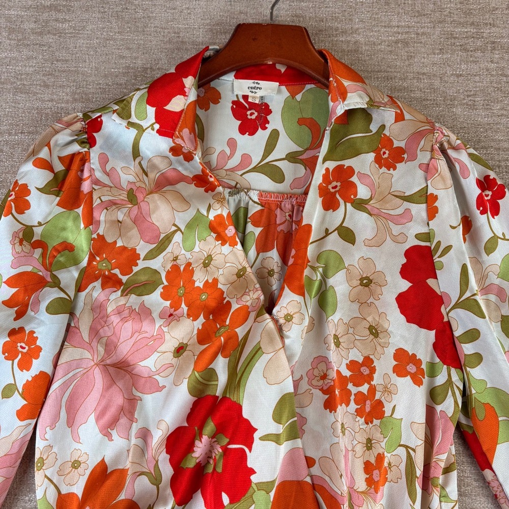 Anthropologie Entro Floral Bodysuit Women Size S Orange Red Retro Boho EUC